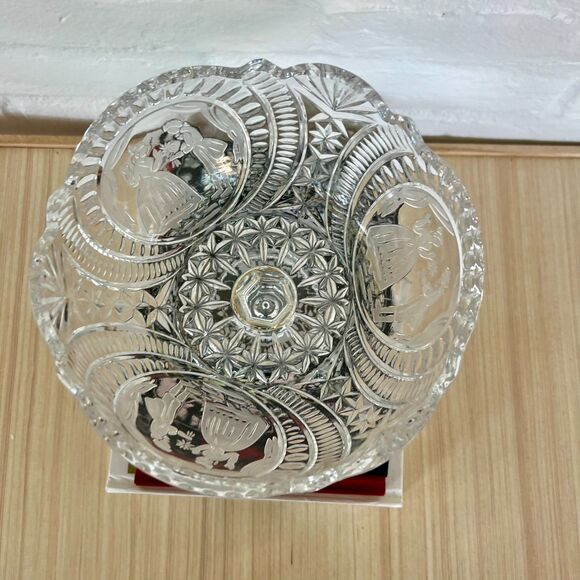 Vintage Crystal Pedestal Bowl, Early 20th Century "Couple With Flowers" - Picture 7 of 8